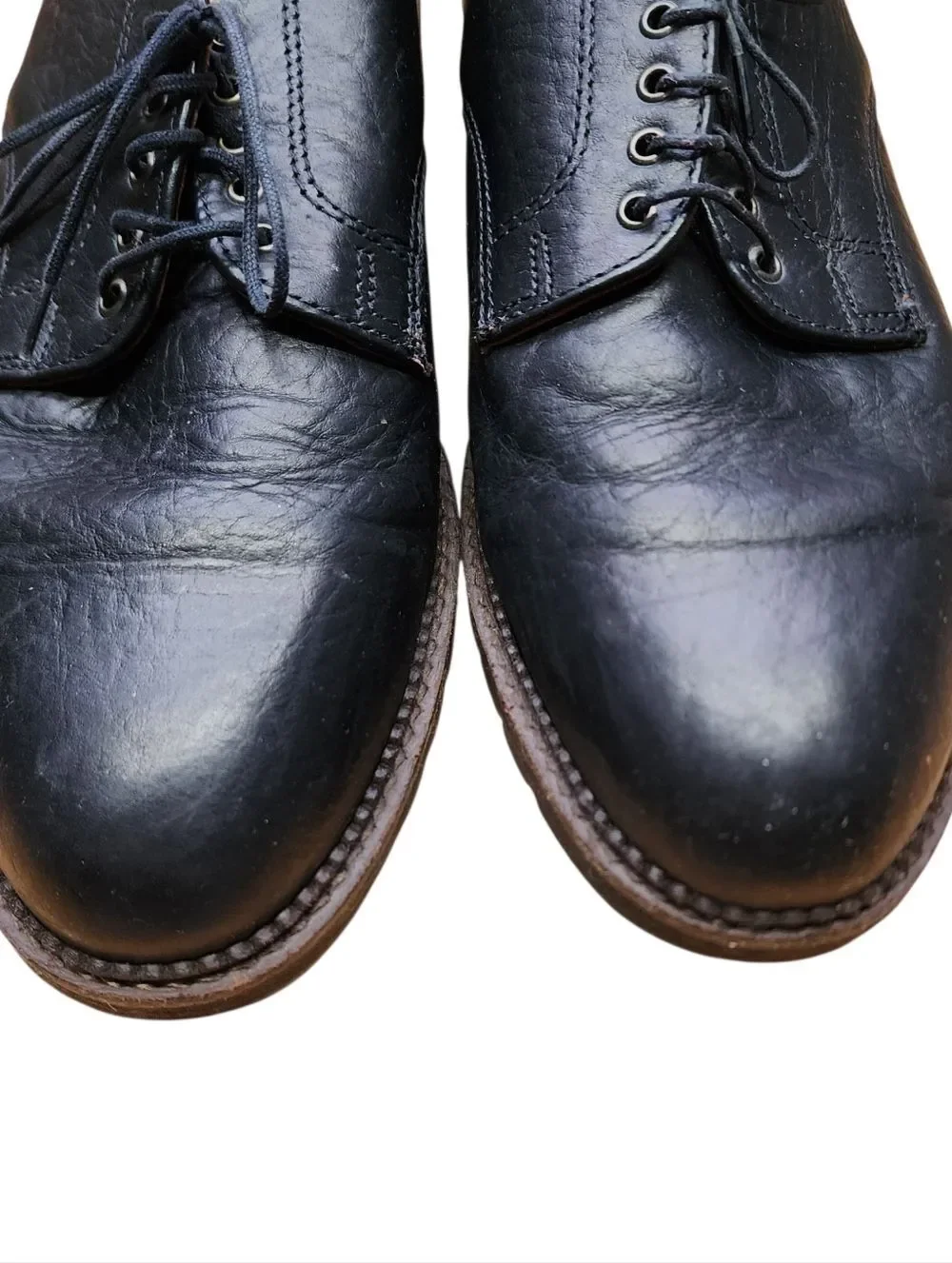 H.S. Trask Gallatin 1002 Black Bison Leather Plain Toe Derby Shoes 10.5